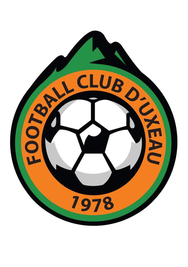 Ecusson club de foot d'Uxeau  orange avec ballon noir et blanc au milieu